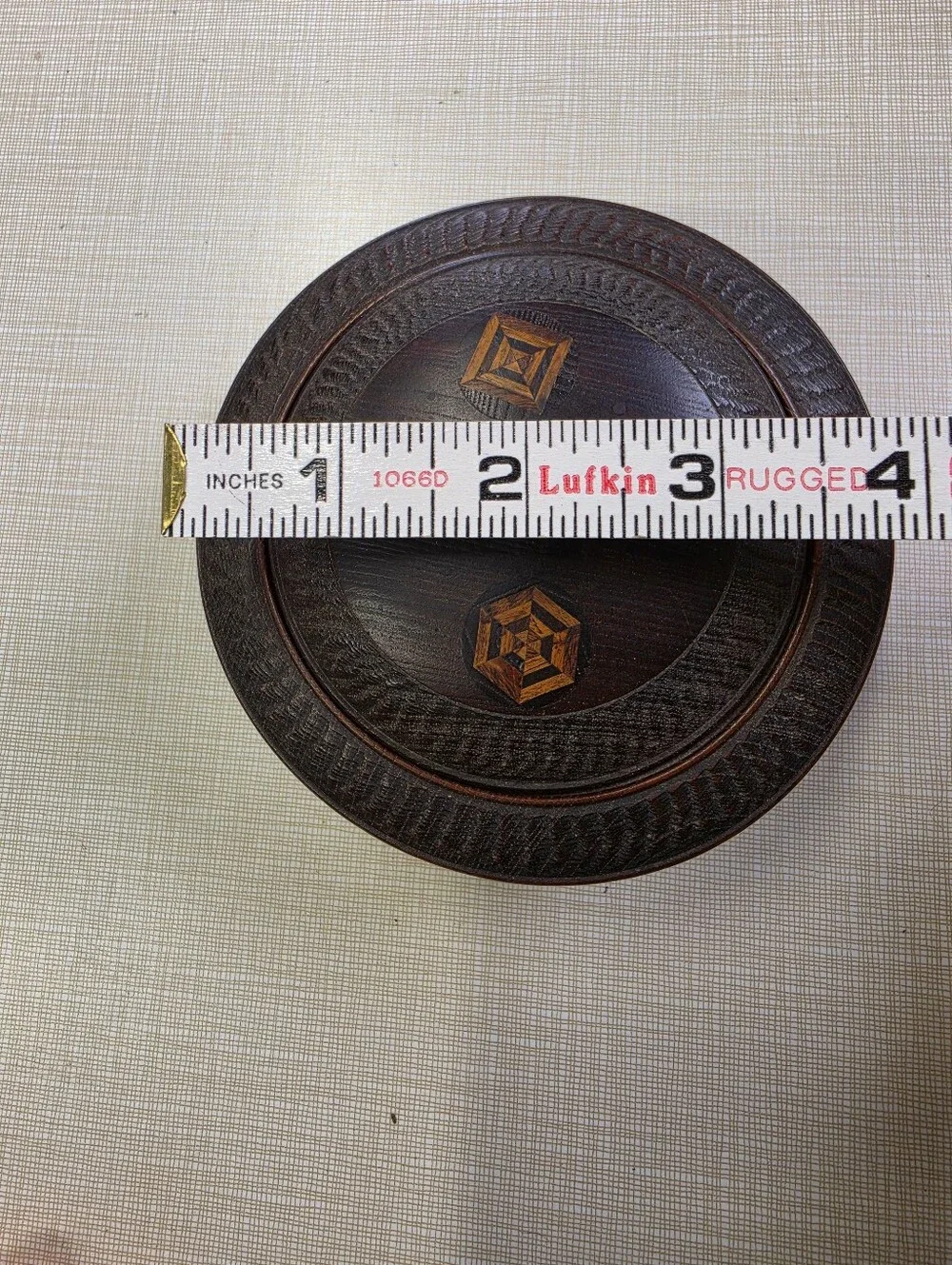 Carved And Inlaid Treen Wooden Bowl